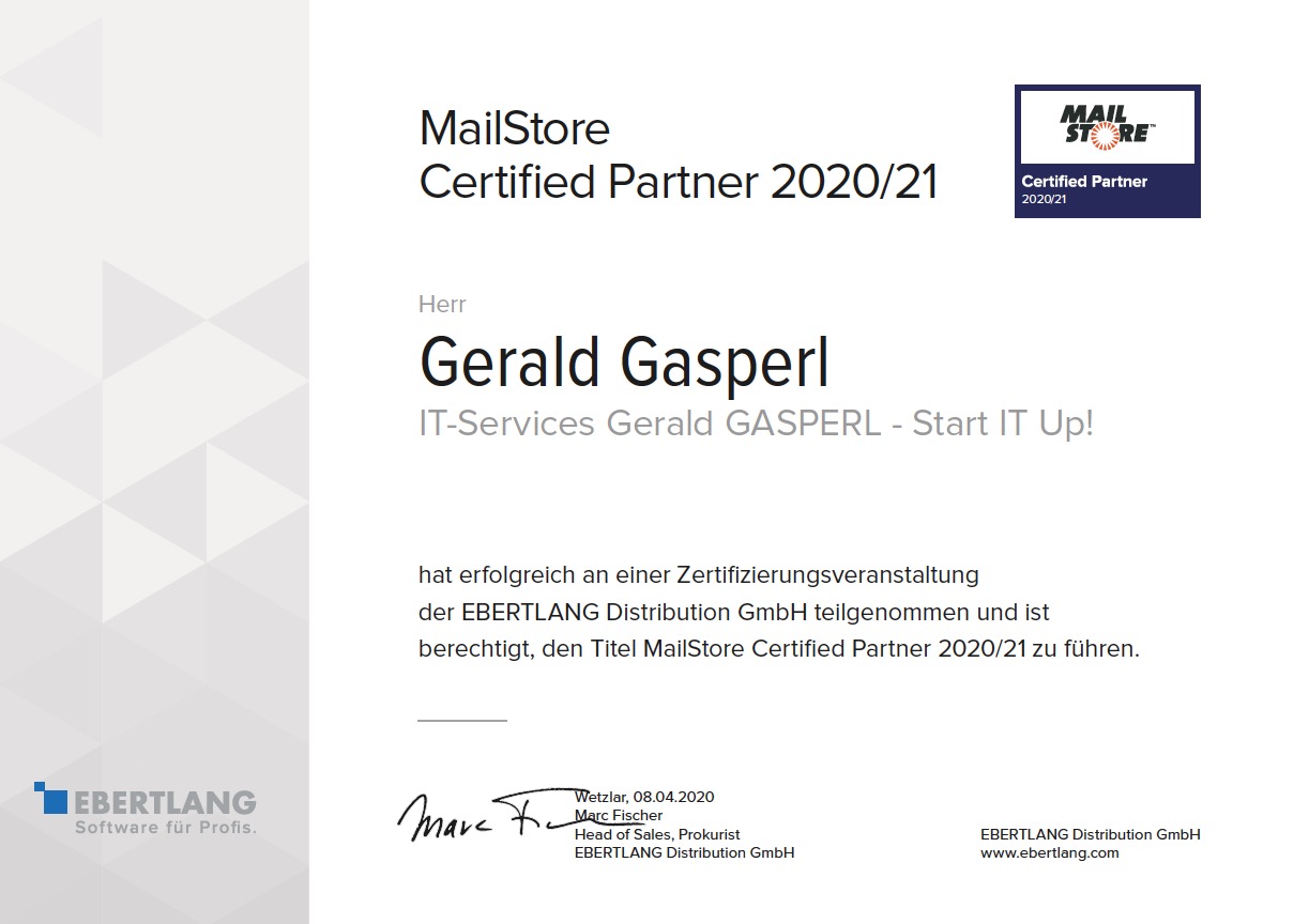 MailStore Certified Partner 2020/21