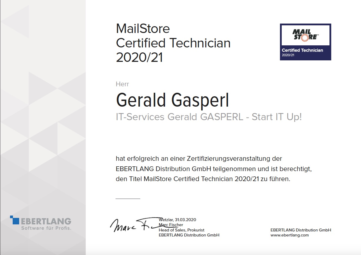 MailStore Certified Technician 2020/21